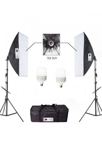 Deyatech Softbox 50X70 Sürekli Video Işık Tekduylu Çiftli 6500 Kl. LED Işık Ikili Işık Set 20 Watt Led Lamba