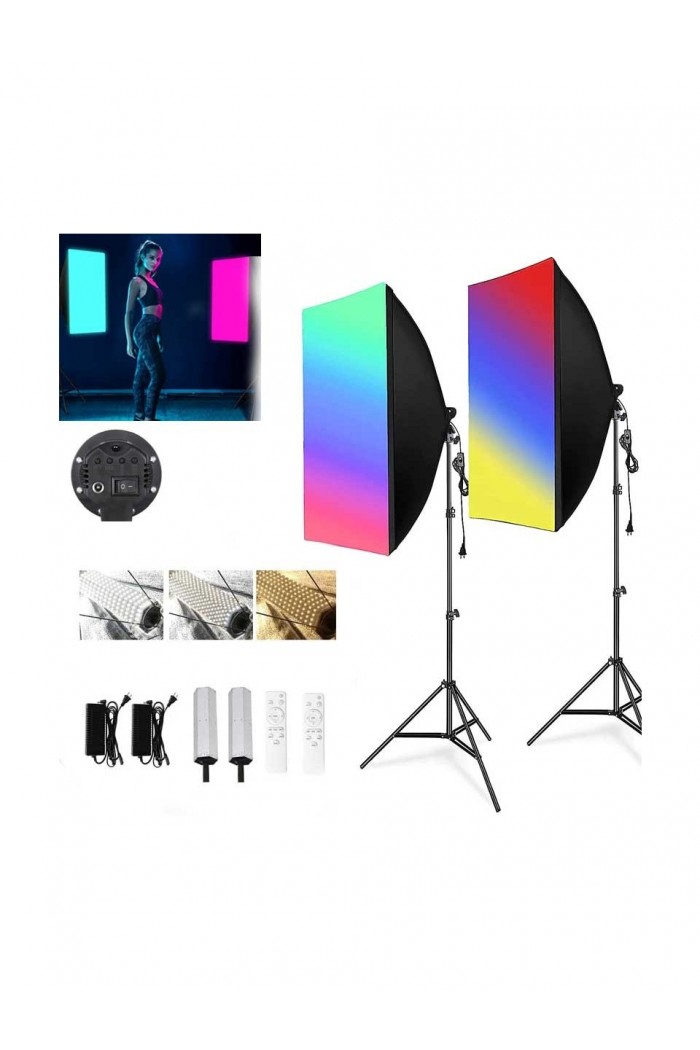 Deyatech 120W Rgb Softbox 60X90CM 2'li Set 3000-5500K LED Video ve Fotoğraf Çekim Işıgı Renkli Işık Deyatech 120W Rgb Softbox 60X90CM 2'li Set 3000-5500K LED Video ve Fotoğraf Çekim Işıgı Renkli Işık